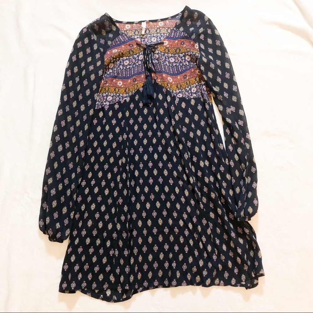 Long Sleeve Purple Tassle Boho Dress